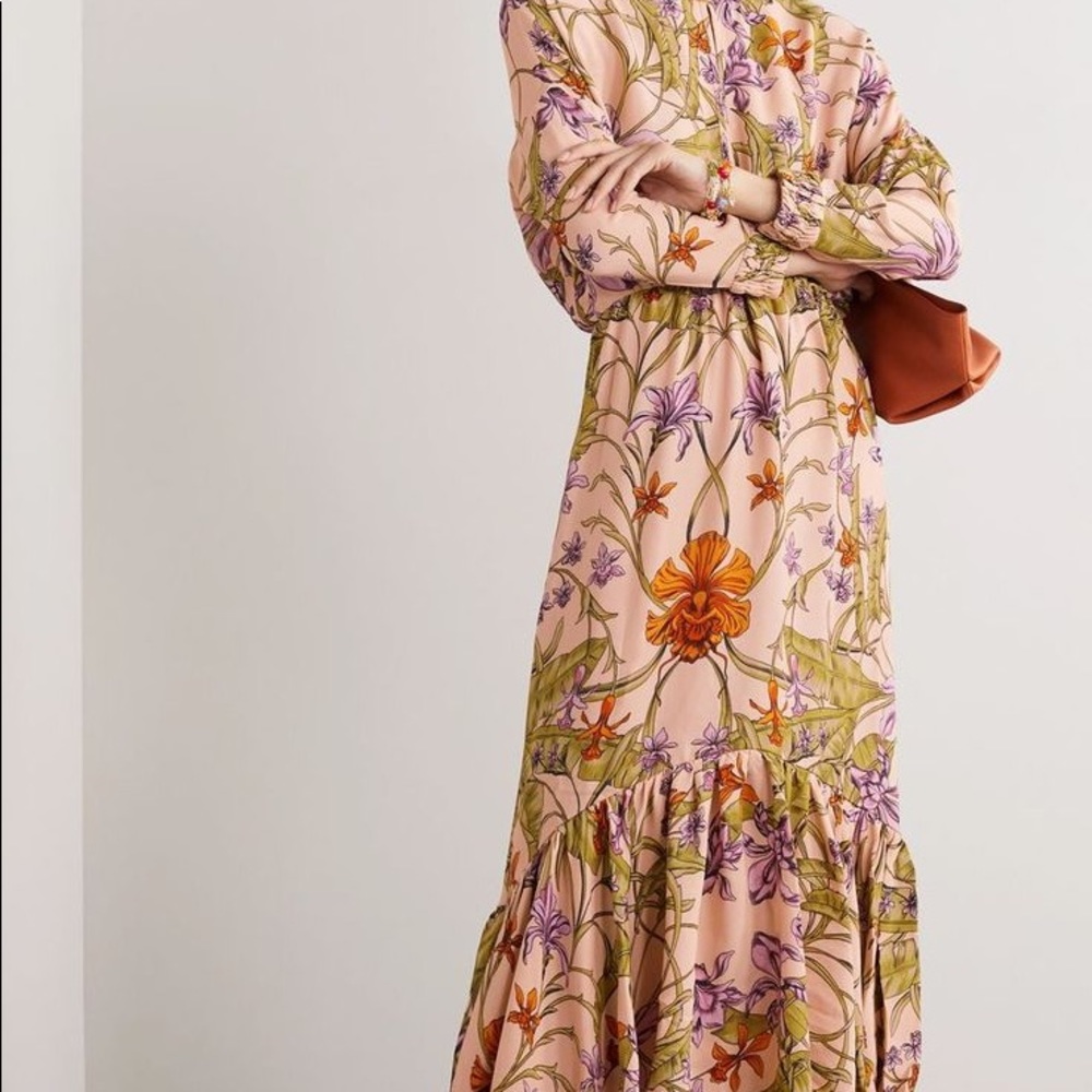 JOHANNA ORTIZ
Chosen Elements Tiered Floral-print Crepe Midi Dress In Blush